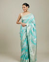 Sky Blue Bel Patterned Saree with Floral Borders